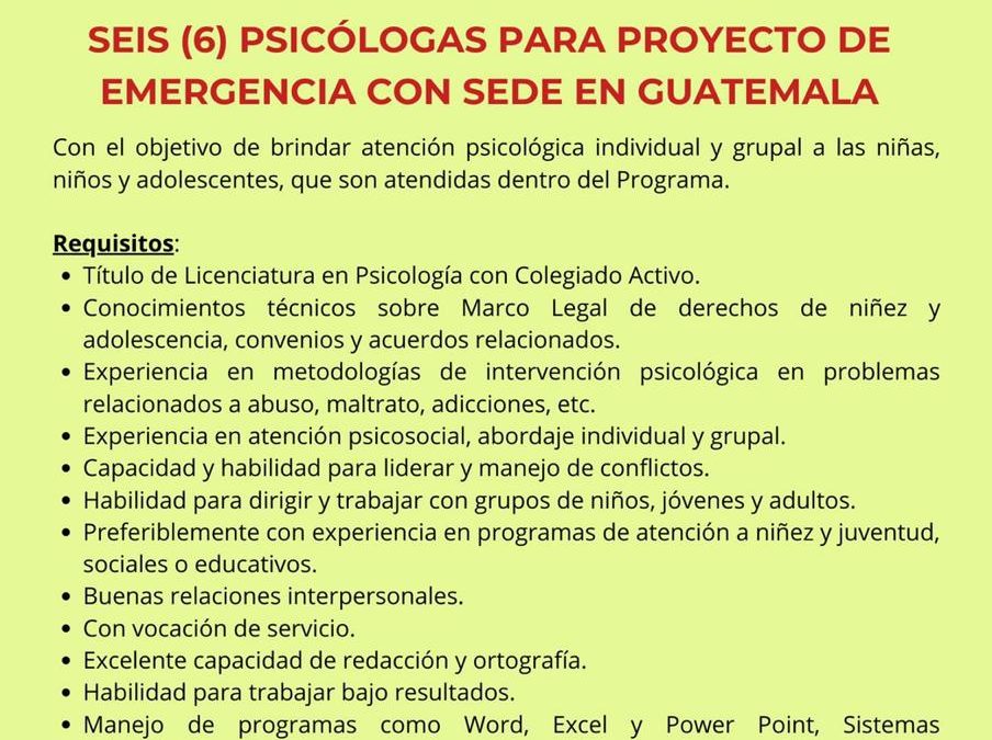 Plaza Vacante: Seis (6) Psicólogas
