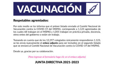 Listados enviados al comité nacional de vacunación contra la covid-19 del mspas