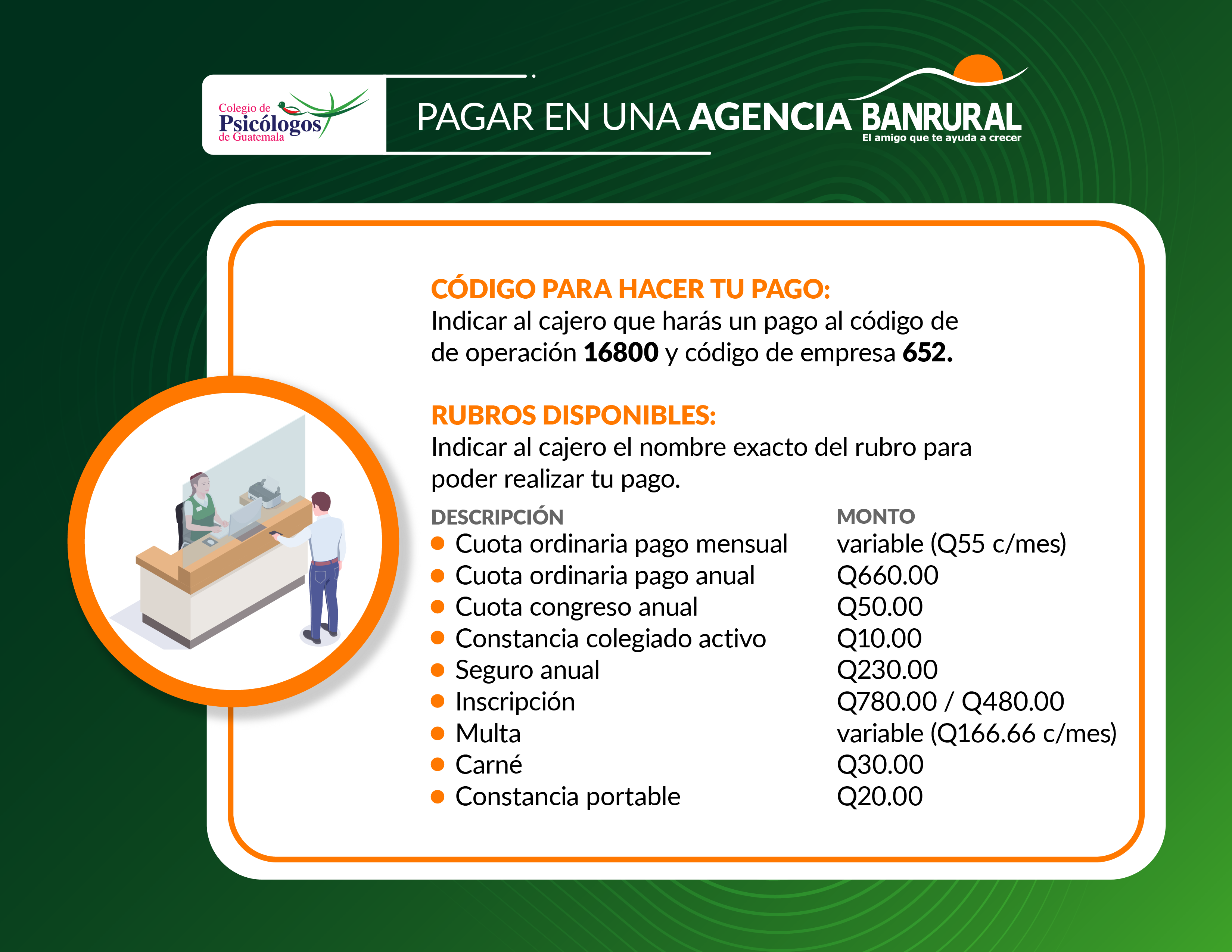pasos para pagar cuotas agencia Banrural rubros